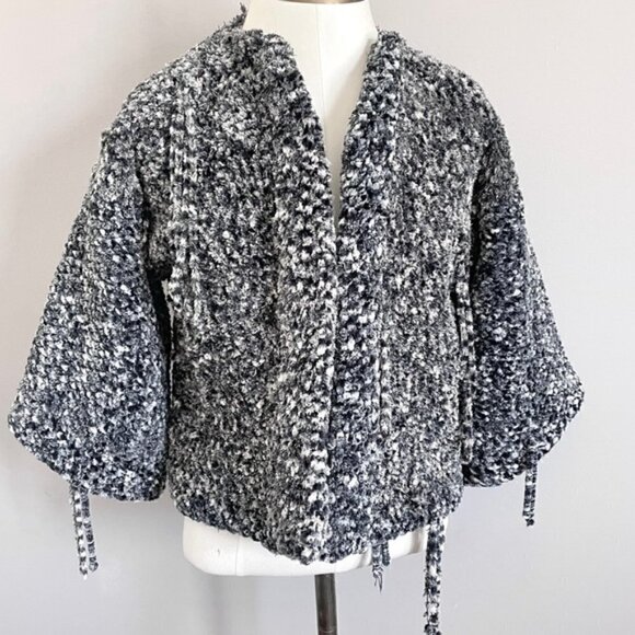 Handmade Marled Chenille Cropped Boxy Sweater Cardigan Tassel Jacket - S - Picture 1 of 7